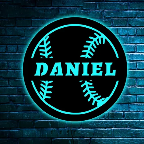 Vista 5 de Letrero de béisbol personalizado, nombre de jugador de béisbol personalizado, luz LED de béisbol, letrero de pelota de béisbol personalizado