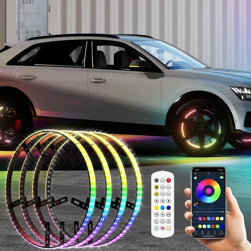Vista 12 de Luces de rueda SUNPIE para camiones, luces de anillo de rueda de color de ensueño para coches con amplio ángulo para SUV con llanta de 17 pulgadas