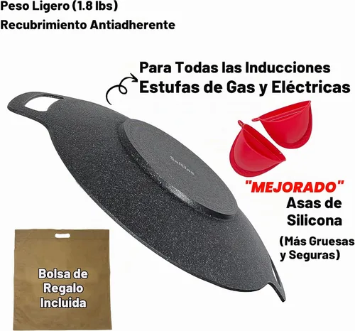 Vista 4 de Saltlas Sartén de barbacoa de estilo coreano para estufa, camping e IH, parrilla redonda de 13 pulgadas con doble fondo, sartén con revestimiento