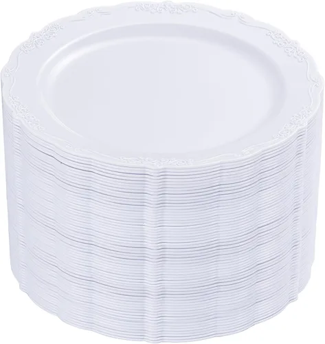Vista 14 de DaYammi 60 platos de plástico blanco, platos de postre desechables de 7.5 A Blanco