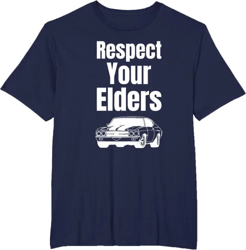 Vista 39 de Divertido regalo de auto para chicos – Respect Your Elders Classic Muscle Car Camiseta, Negro, S