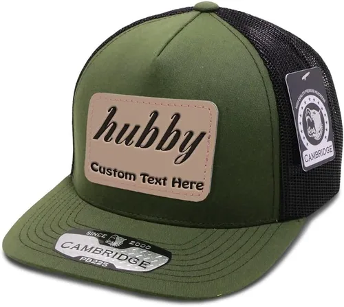 Vista 6 de Speedy Pros Grabado Trucker Mesh Cap Hubby Rectángulo Cuero Parche 5 Panel Sombreros Snapback Poliéster Diseño negro de carga solamente.