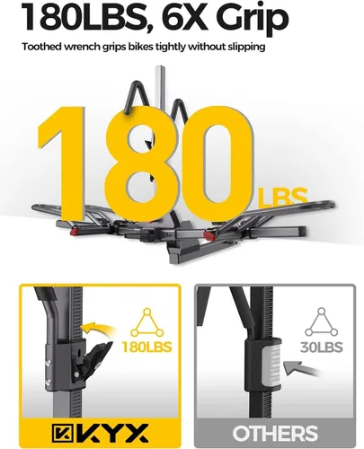 Vista 2 de KYX Soporte de bicicleta eléctrica montado en enganche de 220 libras, estilo plataforma de 2 bicicletas para autos, camiones, SUV, minivans, se