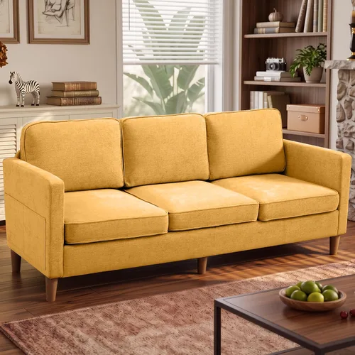 Vista 12 de Kingfun - Sofá de chenilla de 80 pulgadas, sofá de 3 plazas, sofás modernos de mediados de siglo con patas de madera maciza para sala de estar