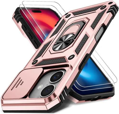 Vista 57 de Funda HakkTaoo para iPhone 13/iPhone 14 de 6.1 Pulgadas con Funda Deslizante para Cámara + Protector de Pantalla (2 Paquetes), Funda Protectora a