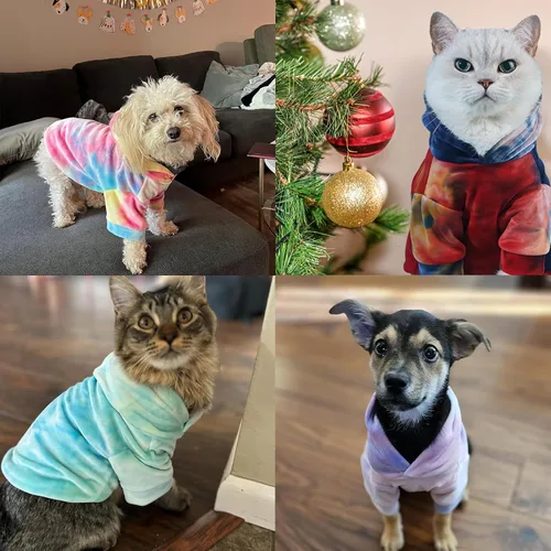 Vista 5 de Mklhgty: sudadera con capucha tie dye para perros y gatos, suéter para cachorros, sudadera, abrigo para clima frío, ropa para mascotas para perros
