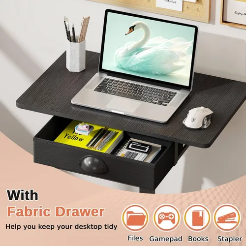 Vista 11 de Escritorio de computadora de altura ajustable con cajones, pequeño carrito de escritorio móvil para laptop con ruedas para espacios pequeños