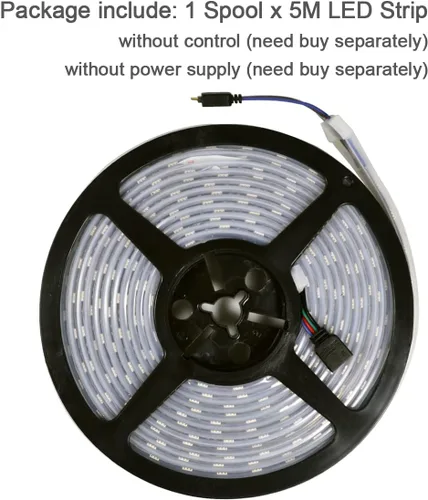 Vista 5 de Tira de luz LED súper brillante de 12 V, doble fila 600 LED, manga impermeable IP67, sin fuente de alimentación (conmutación de 7 colores RGB)