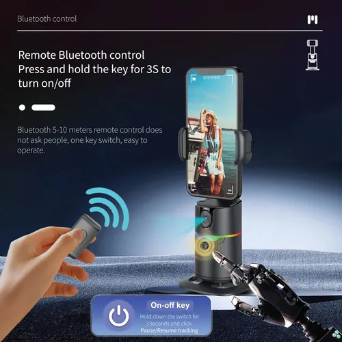 Vista 2 de Trípode automático de seguimiento facial para iPhone Android con 2 luces