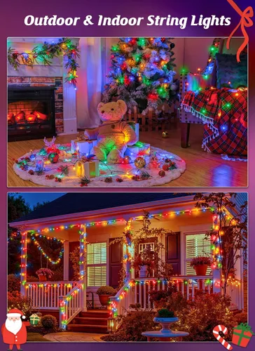 Vista 6 de Brightown - Paquete de 2 luces solares de Navidad en tira para exteriores, total 44 metros, 400 LED, luces de hadas parpadeantes impermeables con 8