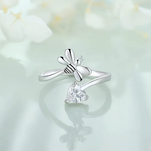 Vista 2 de FJ Anillo abierto de plata de ley para mujer, con piedra natal (anillo ajustable)