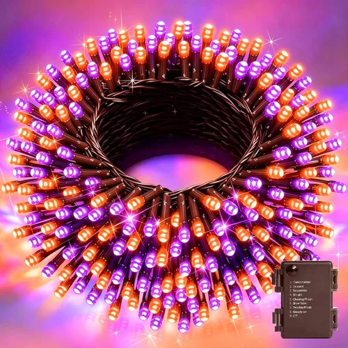 Vista 22 de LAMPHOME Luces de Navidad de color blanco cálido, 34.1 pies, 100 luces LED impermeables para árbol de Navidad con 8 modos, decoraciones de Navidad