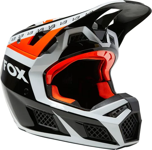 Vista 11 de Fox Racing Casco Unisex V3 RS para Motocross y Bicicleta de Tierra, Negro/Blanco/Naranja, Pequeño
