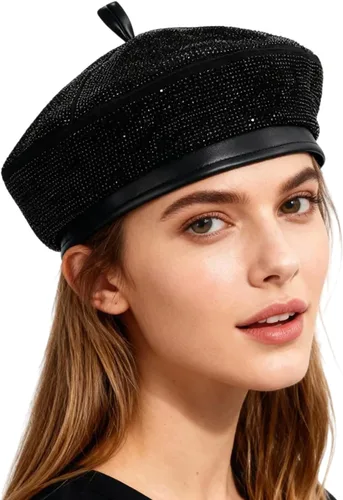 Vista 11 de MINGSEECESS Mujeres PU cuero francés negro boina sombrero Causal Beanie Hat Cinturón-marrón