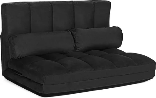 Vista 8 de KOMFOTT Sofá cama ajustable de suelo, sofá cama plegable con respaldo de 6 posiciones y 2 almohadas, futón convertible con funda de tela de gamuza