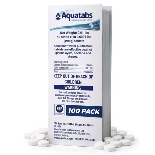 Vista 7 de Aquatabs Tabletas de purificación de agua de 49 mg (paquete de 30). Purificador de agua portátil para artículos esenciales de campamento,