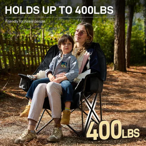 Vista 6 de EVER ADVANCED Silla de campamento XL con cojín desmontable, silla de malla para adultos, plegable, de gran tamaño, con bolsillo de malla enfriadora