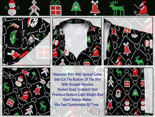 Vista 5 de LA LEELA Camisa de vestir de manga corta para hombre, diseño de Papá Noel, para vacaciones, hawaiano, de Navidad, para hombre