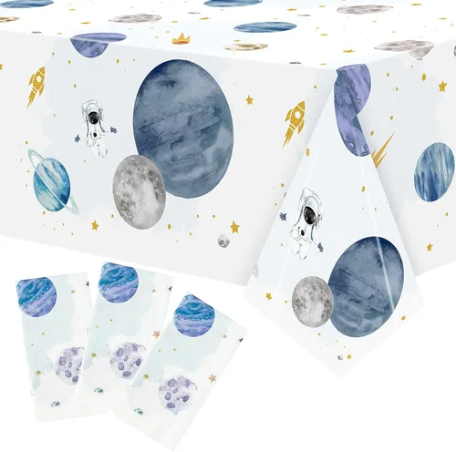 Vista 10 de Mantel de mesa para decoración de fiesta, 3 paquetes de mantel de plástico rectangular desechable para piscina de verano, baby shower, cumpleaños