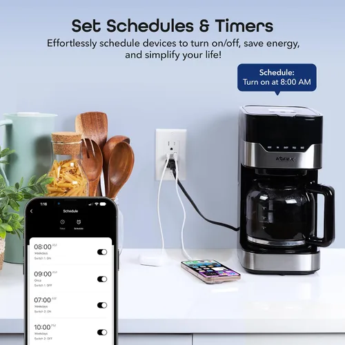 Vista 6 de Geeni Current Tomacorriente Wi-Fi Inteligente con 2 Puertos USB de Carga Rápida (20W USB-C PD y Carga Rápida USB-A), Control de Voz, No Requiere
