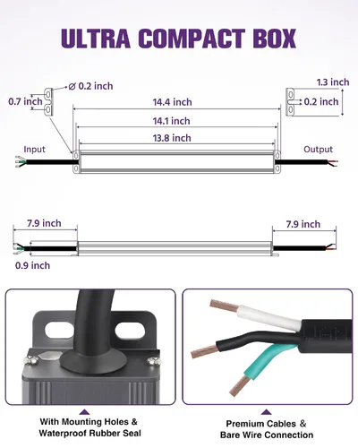 Vista 7 de HitLights Controlador LED regulable de 60 W, transformador electrónico, fuente de alimentación de 120 V CA a 12 V CC para tira de luz LED