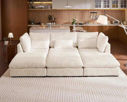 Vista 16 de Sofá Modular de Tamaño Grande, Sofá Seccional de Chenilla Cloud Extra Profundo con Chaise Otomana, Sofá Cama de Chenilla Esponjosa de 5 Asientos