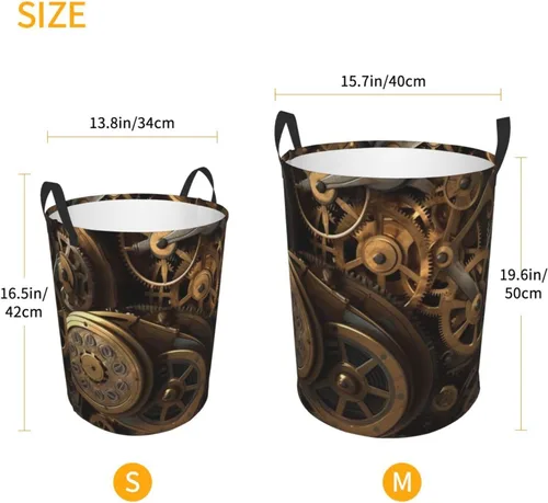 Vista 5 de Cool Steampunk Gears print Circular Hamper Waterproof Storage Bin Organizer Basket Laundry Hamper With Handles For Clothes Toys Small