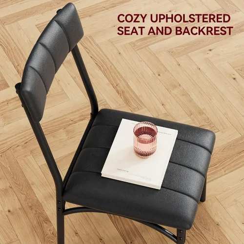 Vista 3 de Mesa de cocina y sillas para 4, juego de comedor rectangular con sillas tapizadas, perfecto para espacios pequeños, color negro rústico
