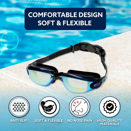 Vista 5 de KALA - Gafas de natación antivaho para adultos, gorro de natación y clip para la nariz incluidos, gafas de natación polarizadas UV, gafas