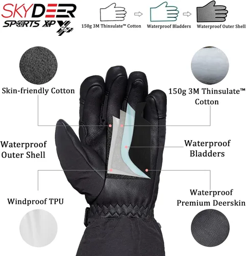 Vista 2 de SKYDEER Waterproof and Windproof Genuine Deerskin Leather Ski Gloves with 150g 3M Thinsulate Insulation (SD8648T)