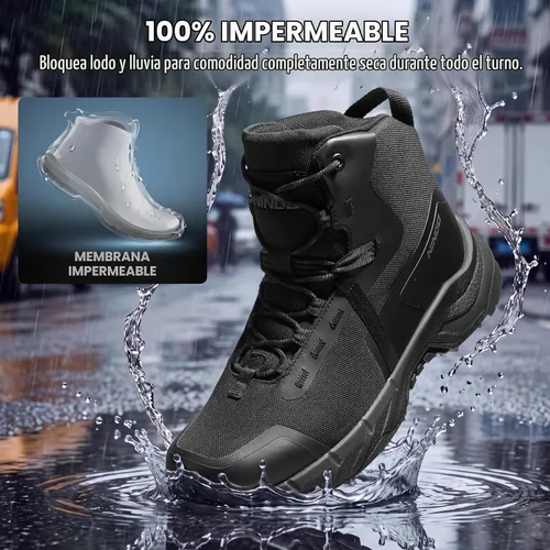 Vista 4 de NINGO Botas de trabajo impermeables con punta suave para hombres, zapatos Negro