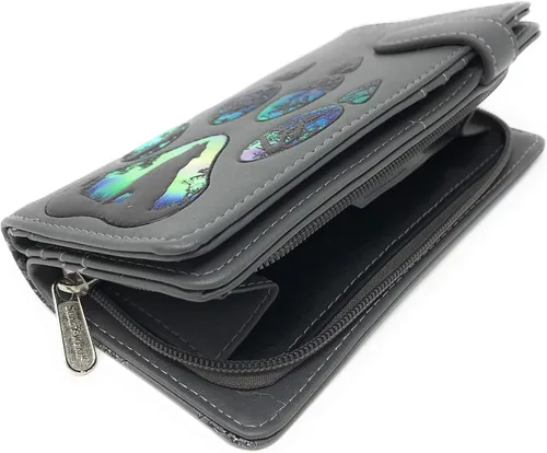 Vista 3 de Shag Wear Wolf Paw - Cartera grande de animales para mujeres y adolescentes, piel sintética vegana de 7 pulgadas, color gris oscuro, Gris, Moderno