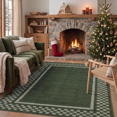 Vista 41 de GarveeHome Alfombra lavable de 5 x 7 pies para sala de estar, alfombra Beige festoneado