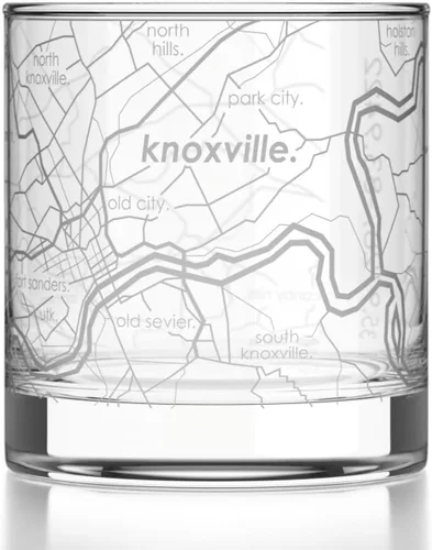 Vista 44 de Well Told Vaso de rocas grabado con mapa de Akron, Ohio, cristalería estilo antiguo (325ml, transparente) Vaso de bourbon grabado, regalos