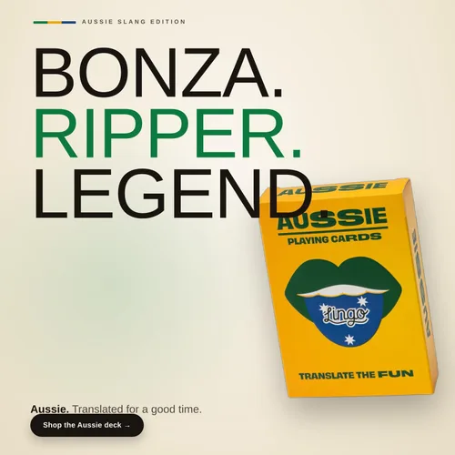 Vista 6 de Lingo Juego de cartas australianas 52 expresiones y frases australianas divertidas Divertido juego de cartas regalo para expatriados