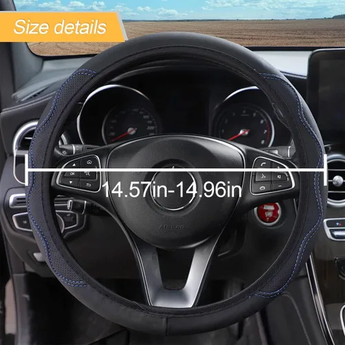 Vista 2 de LoyaForba Funda para volante de automóvil, funda de cuero de microfibra antideslizante para volante, protector de mango suave para vehículos, Azul