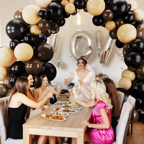 Vista 5 de Kit de guirnalda de arco de globos negros y marrones, 123 globos color nude, para cumpleaños, aniversario, Año Nuevo, baby shower, compromiso