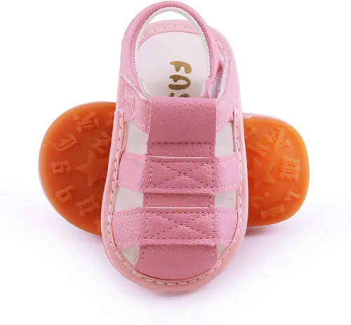 Vista 3 de WILLFUN Sandalias chirriantes de verano para bebé, niño, niña, suela de goma de primera calidad, puntera cerrada, antideslizantes, zapatos