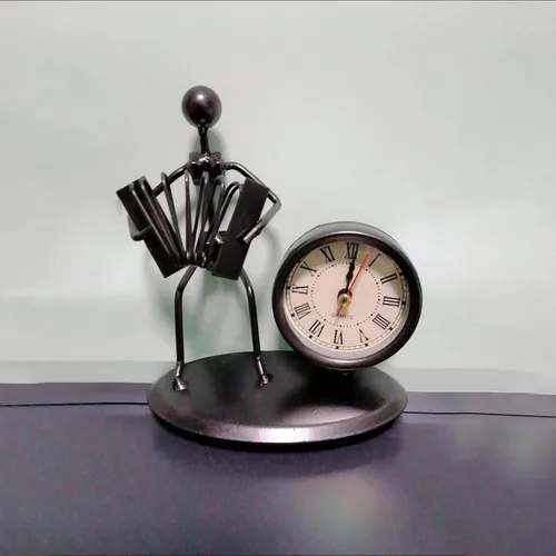 Vista 2 de Reloj despertador de instrumentos musicales, reloj creativo de escritorio pequeño de acero inoxidable, reloj de personalidad retro, artesanía