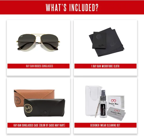 Vista 106 de Ray-Ban RB3025 - Lentes de sol de aviador de metal para hombre y mujer + paquete con kit de cuidado de gafas iWear de diseñador