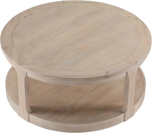 Vista 7 de Mesa de centro redonda de madera de 40 pulgadas, mesas circulares con ruedas para sala de estar, estilo rústico retro moderno de 2 niveles, mesas
