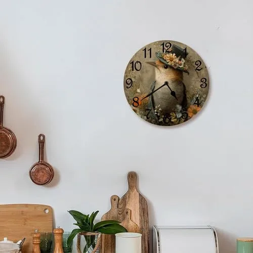 Vista 6 de Reloj de pared retro francés con diseño de pájaro de pared, funciona con pilas, reloj de pared redondo de 10 pulgadas con diseño de pájaro