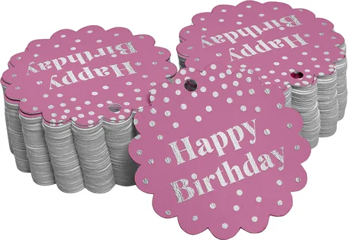 Vista 38 de Etiquetas de papel para colgar con texto en inglés «Happy Birthday» (50 unidades)