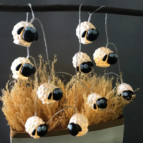 Vista 15 de Guirnalda de luces pintadas de ovejas pequeñas de 5.4 ft, 10 LED, adornos de cabra, luces novedosas, funciona con pilas, luces decorativas de hadas