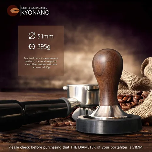 Vista 2 de KYONANO Espresso Tamper 2.008 in – Tamper con mango de madera Chacate Preto – Tamper de café más jarra de espuma de leche 11.8 fl oz y alfombrilla