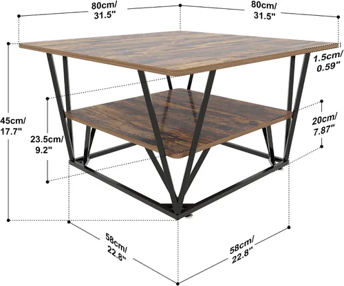Vista 2 de Elephance - Mesa de café cuadrada con almacenamiento de 2 niveles, mesa de té moderna de 31.5 pulgadas para sala de estar, tapa de madera