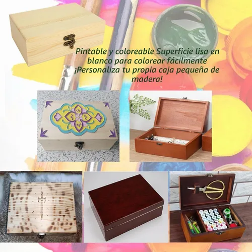 Vista 3 de Acrux7 Paquete de 4 cajas de madera sin terminar, caja de madera sin pintar de 7.2 pulgadas con tapa con bisagras, pequeñas cajas de almacenamiento