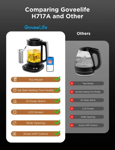 Vista 2 de GoveeLife - Hervidor Eléctrico Inteligente con Infusor de Té para Hojas Sueltas, Hervidor Eléctrico de Té de 1.7 L con Programa de Infusión, Control