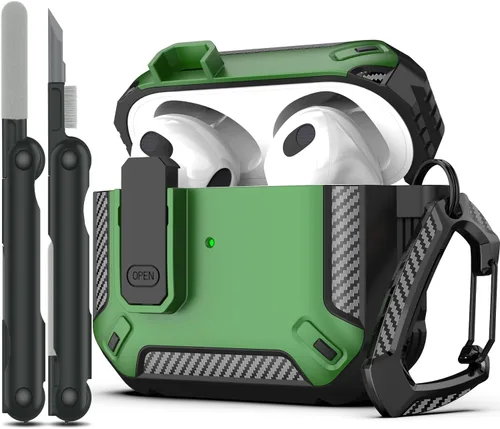 Vista 21 de RFUNGUANGO Funda para AirPod de 2ª generación con kit de limpieza, armadura protectora de carcasa dura militar con bloqueo para funda de carga
