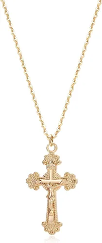 Vista 24 de Fettero - Collar con dije de cruz de fe, chapado en oro de 14 K, cadena fina, minimalista, simple, pequeña, para oración, regalo de joyería religiosa